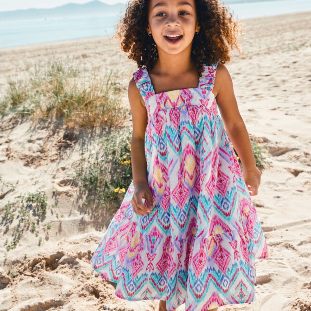 Monsoon Rainbow Ikat Print 100% Cotton Girls Size 10 Sleeveless‎ Dress